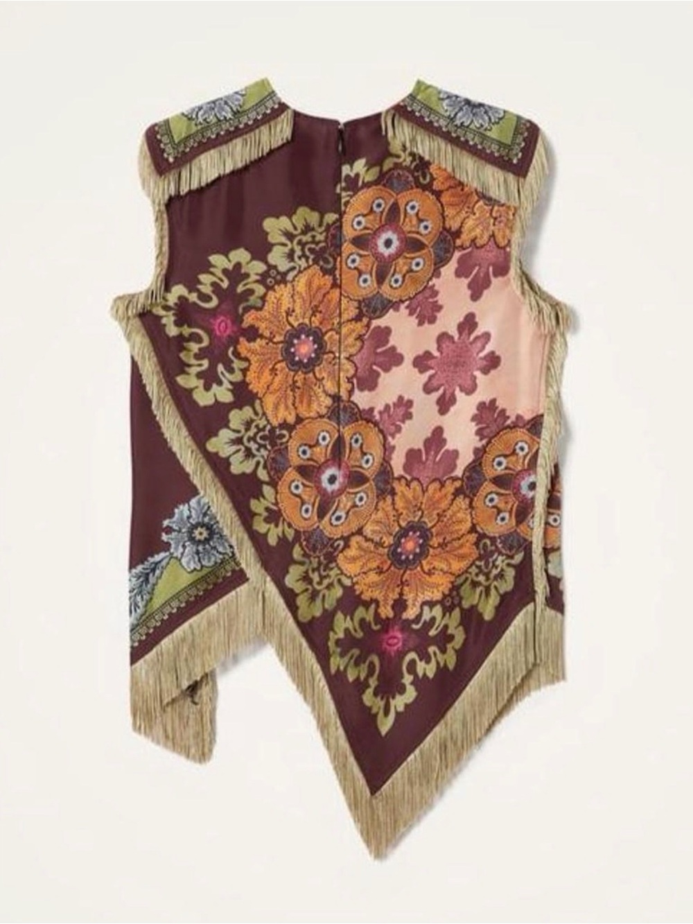 Asymmetrical Fringe Floral Paisley Blouse - Picture 5 of 5